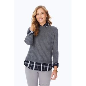 Black and Gray layered Textured Rib Twofer Sweater